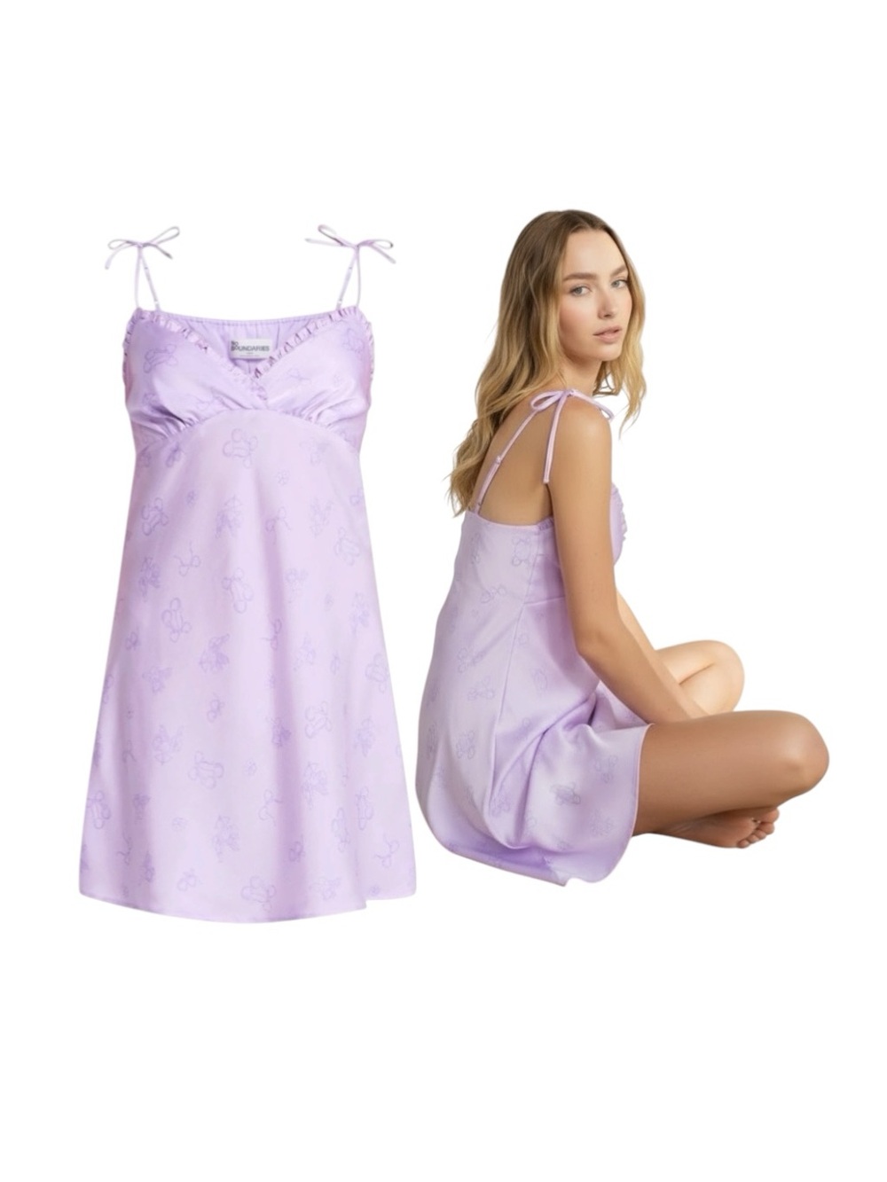 No Boundaries Lilac Satin Graphic Tie-Shoulder Slip Sleep Dress